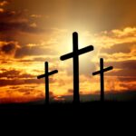 crosses, sunset, silhouettes