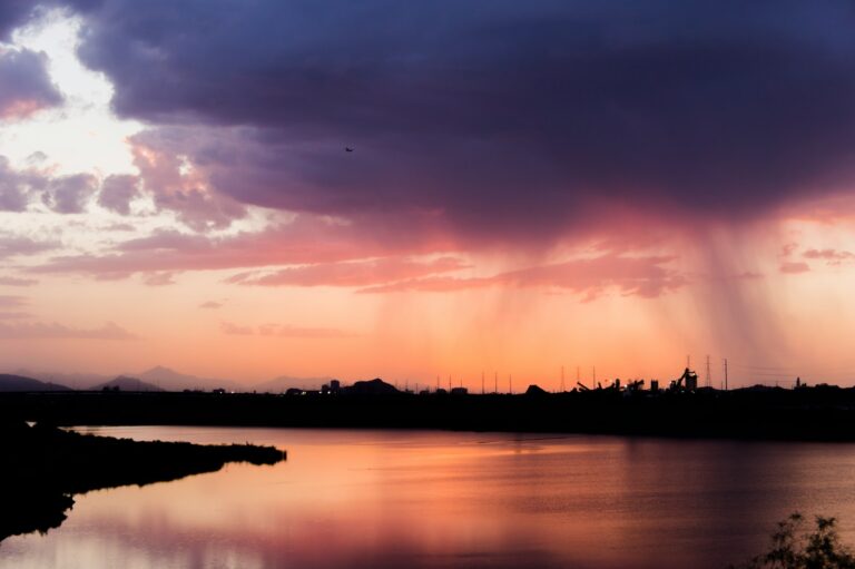 beginning to rain, wide angle photo of body of water under cloudy sky