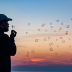 soap bubbles, blowing bubbles, sunset