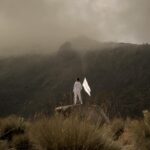 surrender, Person with White Flag Standing on Rock Near Nevado de Toluca in Mexico