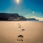 footsteps, beach, sand