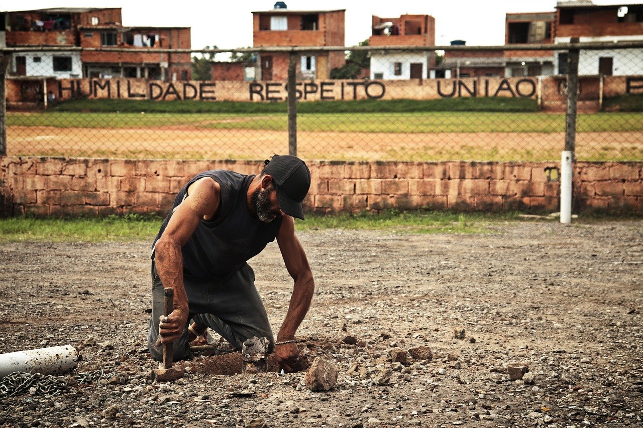 brazil, man, working, slums, favela, work, humility, respect, union, collective, community, outdoors