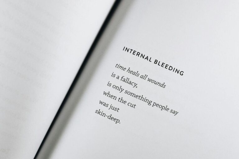 A black text poem on an open white page capturing the essence of healing and reflection.